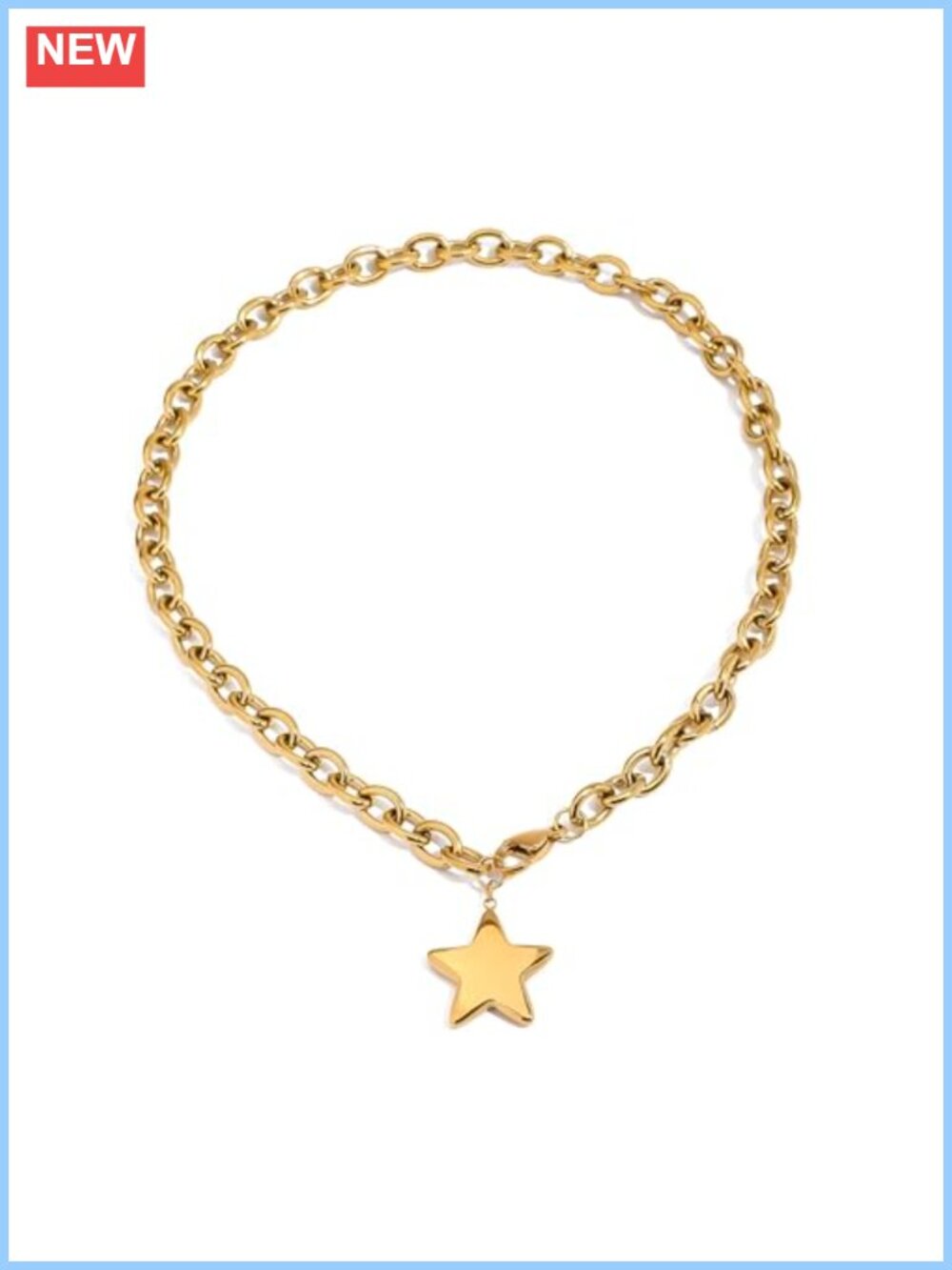 18k Gold Plated Star Pendant Choker Necklace Stainless Steel Thick Chain
